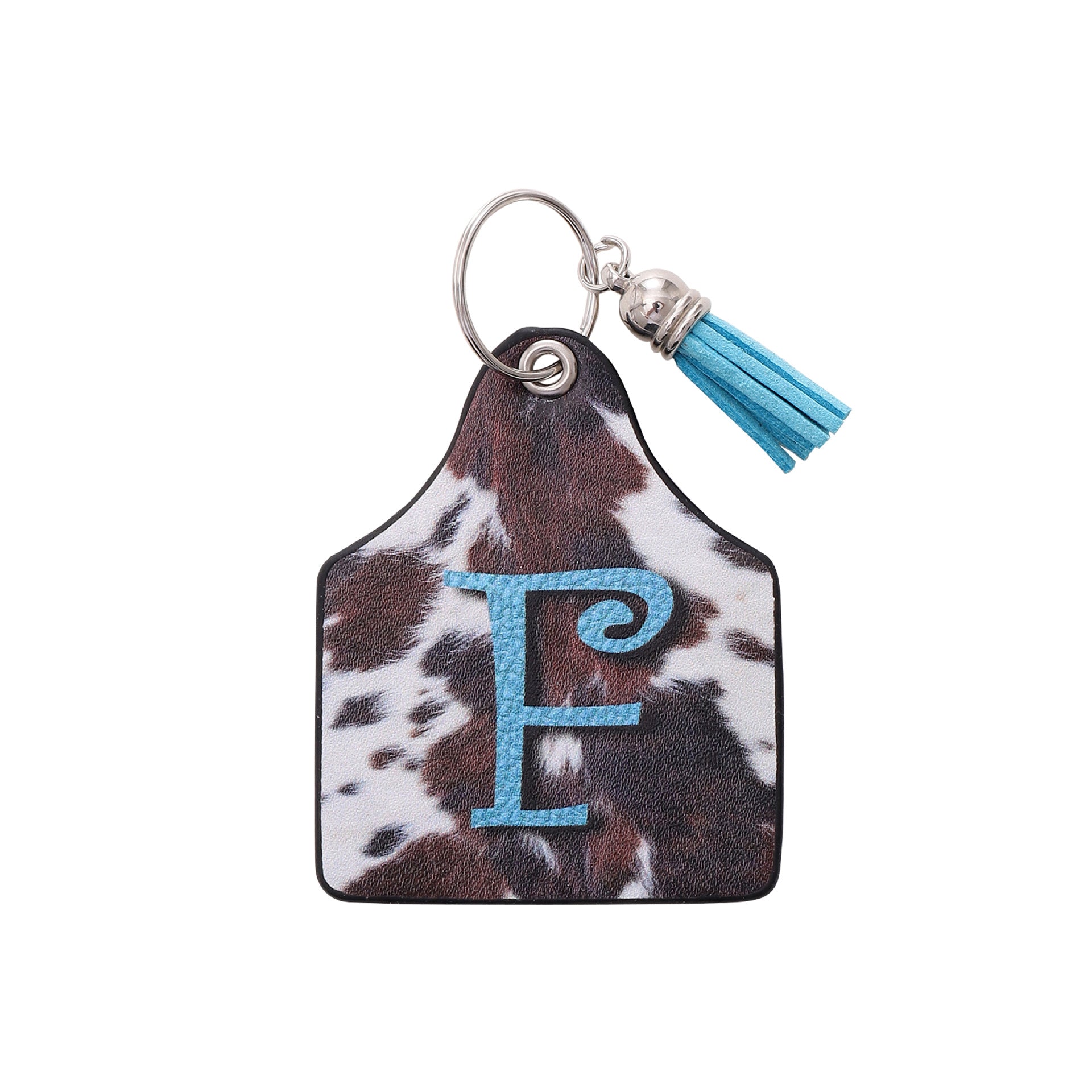 Wholesale Leather Western Cow Pattern Animal Fur Letter Printing Leather Oil Edge Keychain